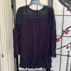 Cotton Bleu Long Sleeve Navy Blouse with Lace Top Small